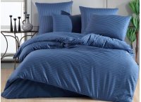 Постельное белье сатин страйп Charlotte - Indigo (Turkey) с простыней на резинке 160х200х30 см, евро